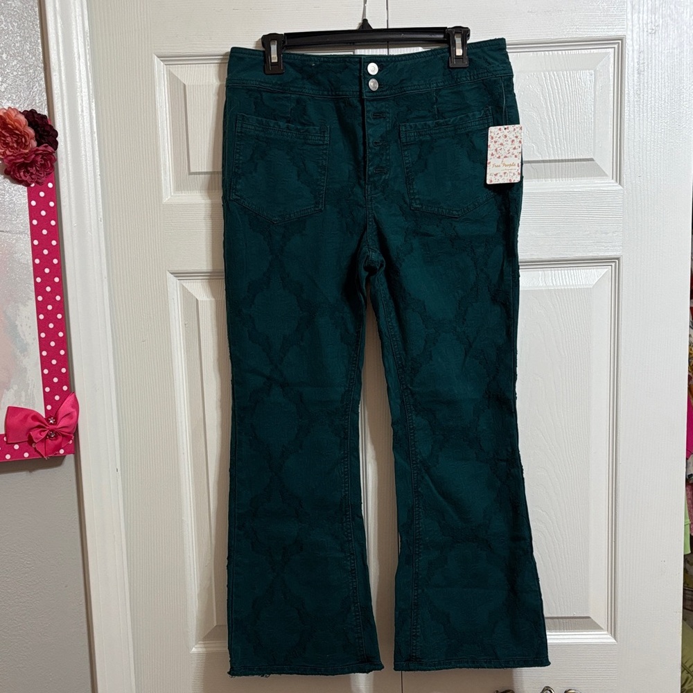 Free People Teal Patterned Jeans